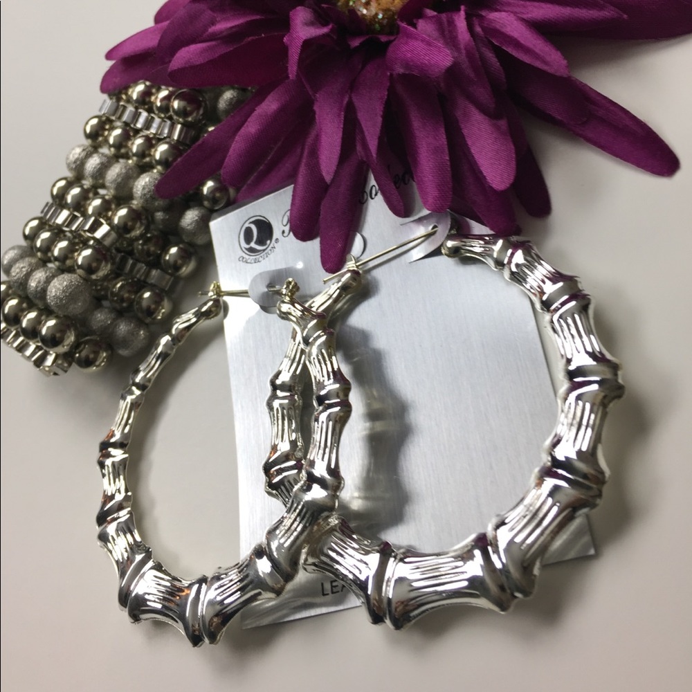 Silver hoop earrings with matching bracelet